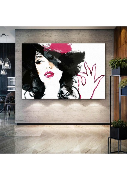 Kırmıjı Rujlu Kadın Woman Model Grafity Kuaför Kanvas Tablo