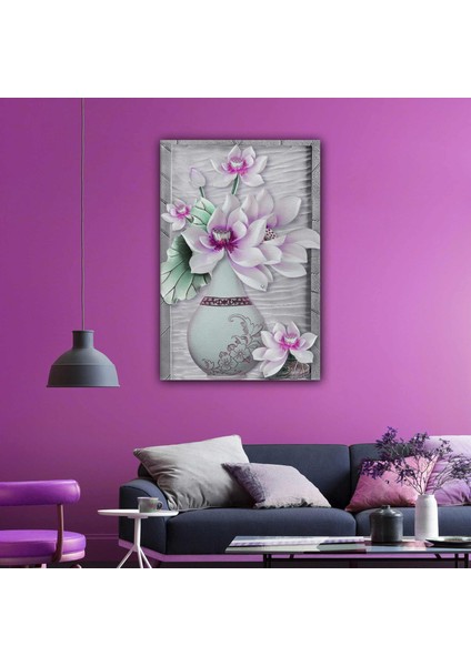 Yağlı Boya Efektli Vazodaki Çiçek Modern Dekoratif Kanvas Tablo