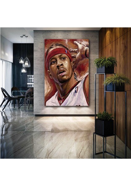 Allen Iverson Basketbol Nba Soyut Art The Answer Kırmızı Bandana Kanvas Tablo