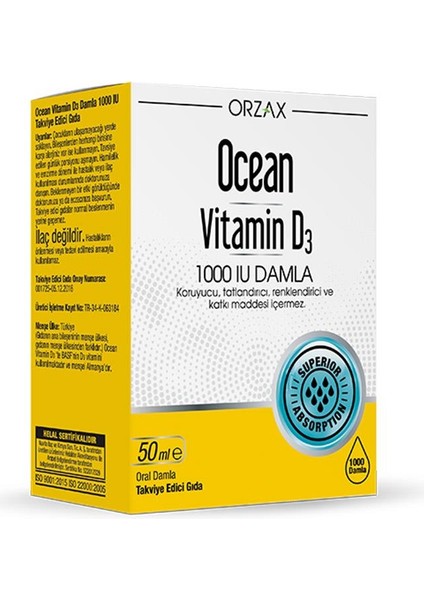 Orzax ocean Vitamin D3 1000 Iu Damla -Va700