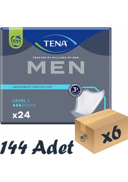 Men Level-1, Erkek Mesane Pedi, 3 Damla, 24'lü 6 Paket 144 Adet