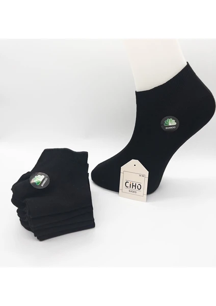 Ciho Socks Premium Siyah 3 Çift Dikişsiz Bambu Ekstra Yumuşak Kadın Patik Çorap