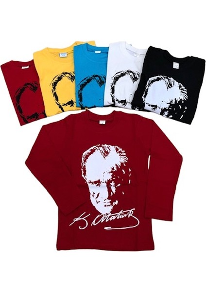 Atatürk Uzun Kollu Penye Süper Tişört 23 Nisan 29 Ekim 10 Kasım Siyah Beyaz Kırmızı Sarı Turkuaz fiyatları