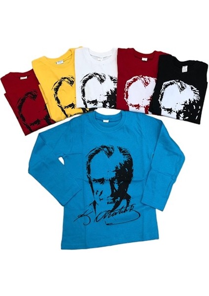 Atatürk Uzun Kollu Penye Süper Tişört 23 Nisan 29 Ekim 10 Kasım Siyah Beyaz Kırmızı Sarı Turkuaz indirimleri