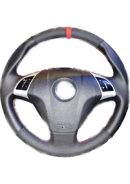 Fiat Linea-Punto-Doblo-Fiorino Noktalı ve Nubuk Süet Kırmızı Yüzüklü Direksiyon Kılıfı