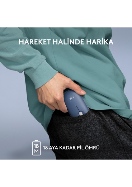 M350 Pebble Mac Için Sessiz Kablosuz Kompakt Mouse - Uzay Mavisi
