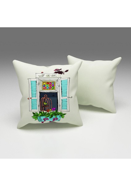 Paredora Kafesli Pencere Kırlent Kılıfı