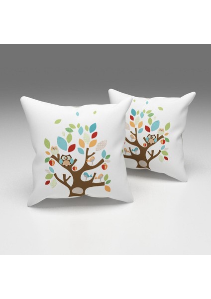 Paredora Renkli Baykuşlar Kırlent Kılıfı