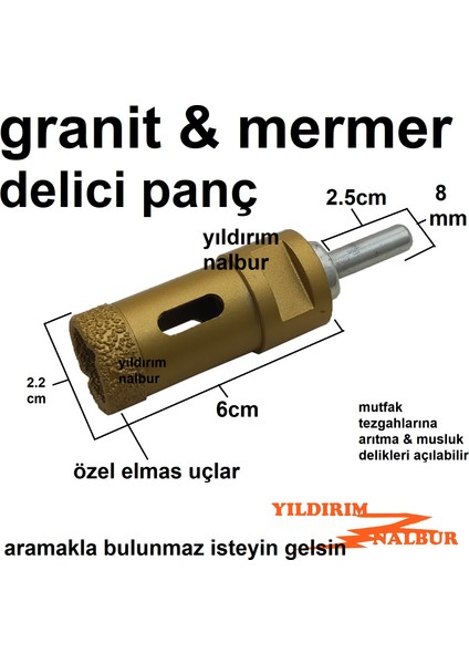 22 mm Granit Mermer Seramik Delme Elmaslı Panç Aparat Tezgah Delme Aparatı Kalite