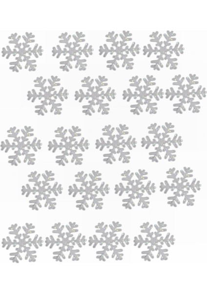 Yılbaşı Ağacı Süsleme Seti - Simli Keçe Hediye Paketi Süsleme - 20 Adet 4x4 cm Kar Tanesi