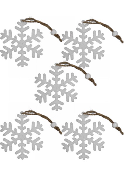 Yılbaşı Ağacı Süsleme Seti - Simli Keçe Ipli Kar Tanesi - 5 Adet 8.5x8.5 cm