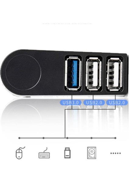 Mini Taşınabilir Döner Usb3.0 Hub Spinner 3 Portlu USB Hub Type-C Döner Dock Hub (Yurt Dışından)