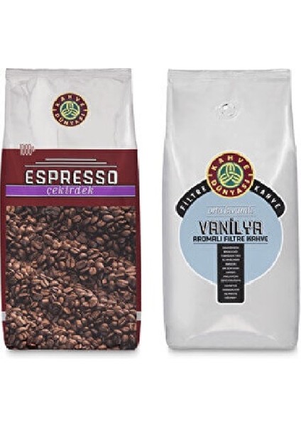 Espresso Çekirdek Kahve 1 kg ve Vanilya Aromalı Çekirdek Kahve 1 kg Fırsat Paketi