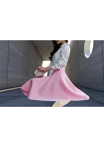 Kadın Pembe Yüksek Bel A-Line Saten Etek fiyatları