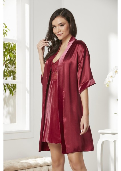 Kadife Saten Dantelli Gecelik ve Sabahlık Takımı - 4045 fiyatları