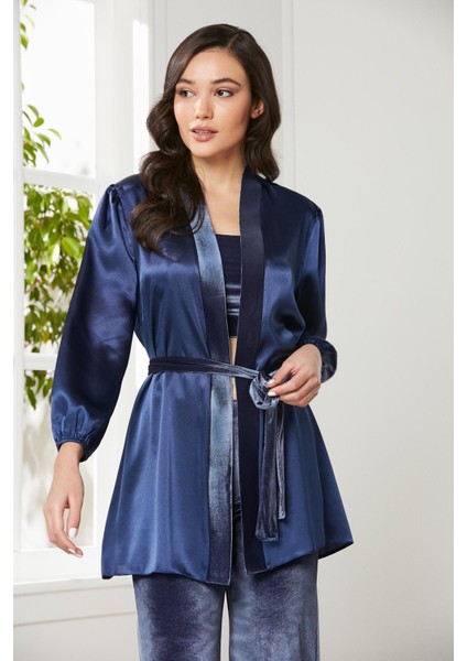 Kadife Saten 3'lü Kadın Crop'lu Pijama Takımı - 2050