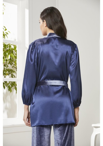 Kadife Saten 3'lü Kadın Crop'lu Pijama Takımı - 2050 modelleri