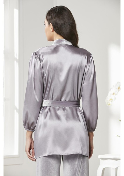 Kadife Saten 3'lü Kadın Crop'lu Pijama Takımı - 2050