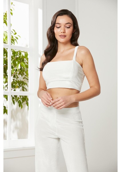 Kadife Saten 3'lü Kadın Crop'lu Pijama Takımı - 2050 fırsatları