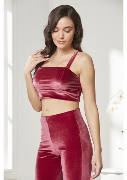 Kadife Saten 3'lü Kadın Crop'lu Pijama Takımı - 2050 indirimleri