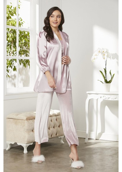 Kadife Saten 3'lü Kadın Crop'lu Pijama Takımı - 2050 fiyatları
