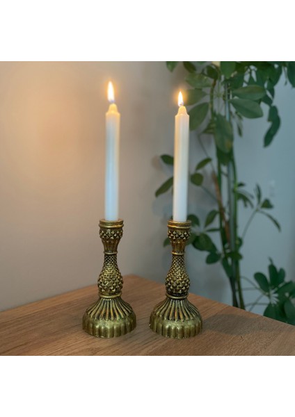 Baklava Desen Gold 2'li Şamdan Mumluk