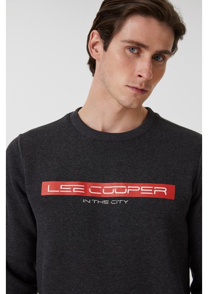 Lee Cooper Rex Erkek Bisiklet Yaka Sweatshirt Antrasit Melanj