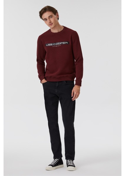 Rex Erkek Bisiklet Yaka Sweatshirt Mürdüm