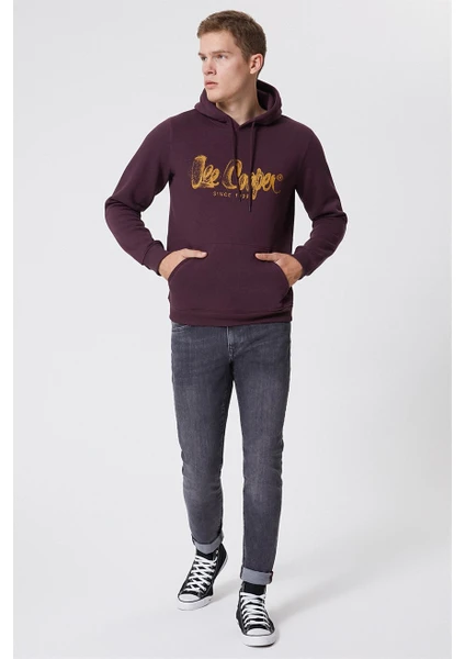 Lee Cooper Gregory Erkek Kapüşonlu Sweatshirt Mürdüm