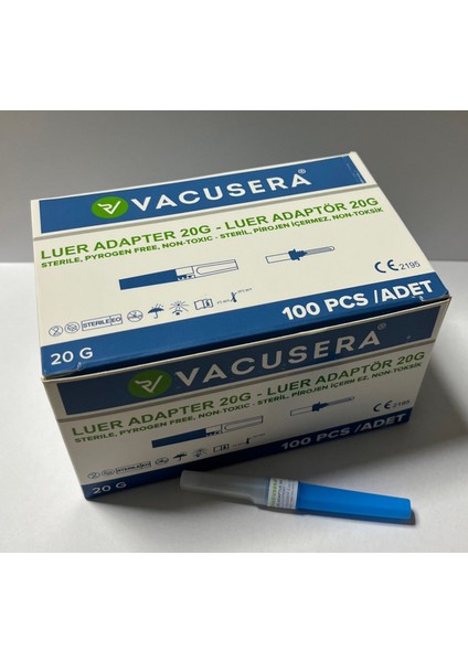 Mavi Kan Alma Igne Ucu Luer Adaptör 20G 100 Adet
