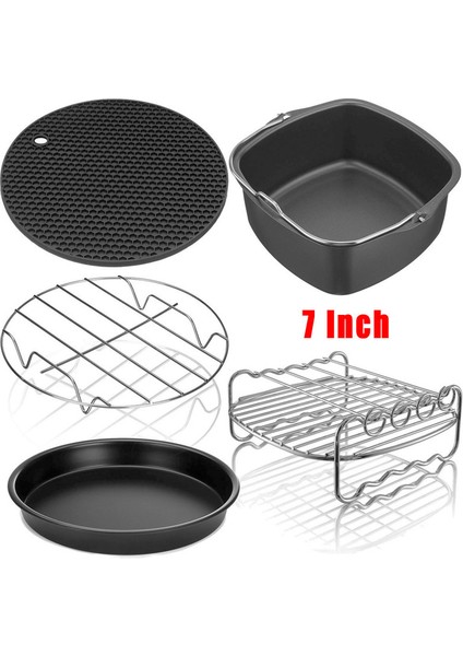 Yuandong 5 Parça 7 Inç (18cm) Yui / Xiaomi / Philips / Kumtel Uyumlu Air Fryer Aksesuarları Set - Siyah (Yurt Dışından)
