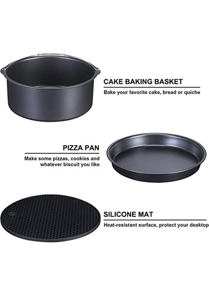 11 Parça 6 Inç (16cm) Yui / Xiaomi / Philips / Kumtel Uyumlu Air Fryer Aksesuarları Set - Siyah (Yurt Dışından) modelleri