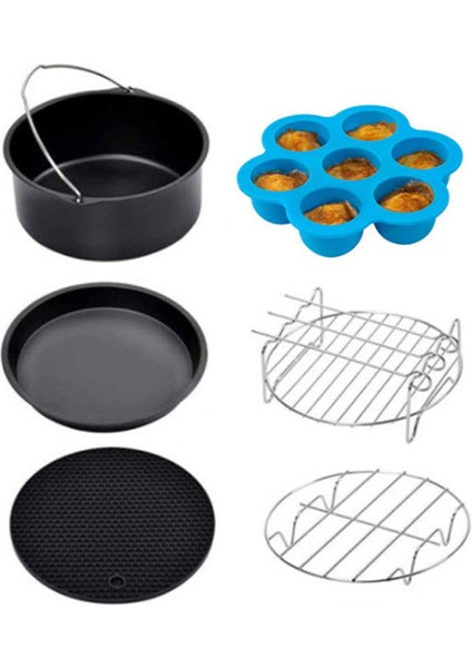 Yuandong 6 Parça 9 Inç (21.5cm) Yui / Xiaomi / Philips / Kumtel Uyumlu Air Fryer Aksesuarları Set - Siyah (Yurt Dışından)