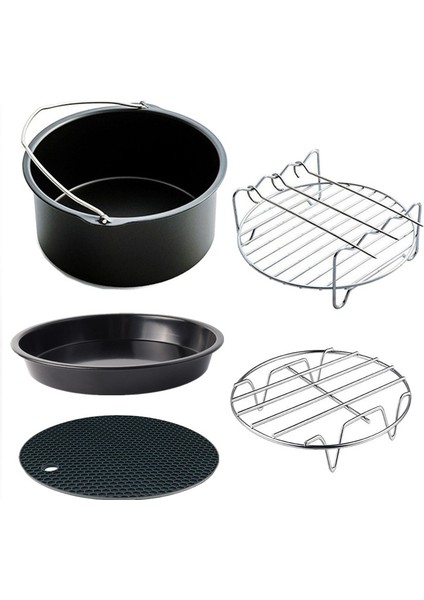 Yuandong 6 Parça 7 Inç (18cm) Yui / Xiaomi / Philips / Kumtel Uyumlu Air Fryer Aksesuarları Set - Siyah (Yurt Dışından)