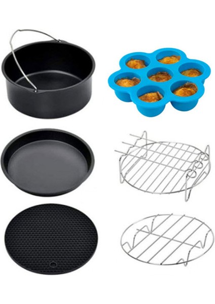 6 Parça 6 Inç (16cm) Yui / Xiaomi / Philips / Kumtel Uyumlu Air Fryer Aksesuarları Set - Siyah (Yurt Dışından)