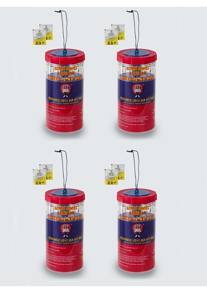 4 Adet Fly Jaıl | Long Jar, 1.5 Litre Kavanoz Tipi Karasinek Tuzağı