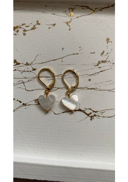 Kalp Sedef Doğal Taş Halka Altın Kaplama Küpe