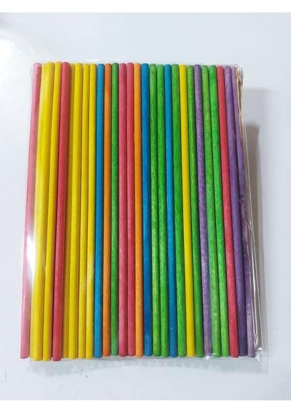 Ahşap Renkli Yuvarlak Çubuklar 15CM 30 Lu