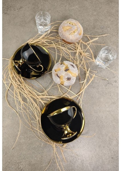 Porselen 2 Kişilik Yaldızlı Kahve Fincan Takımı Siyah - Ist-72 fiyatları