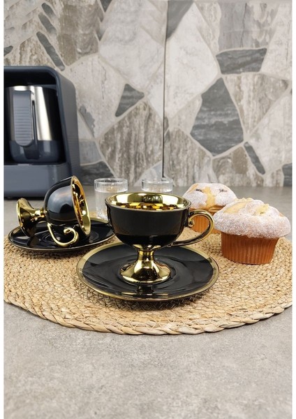 Porselen 2 Kişilik Yaldızlı Kahve Fincan Takımı Siyah - Ist-72 modelleri