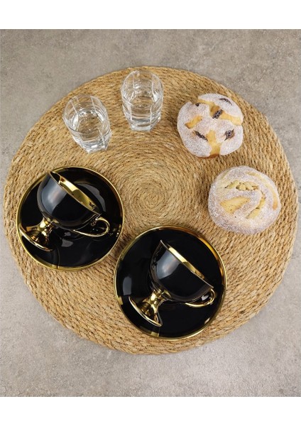 Porselen 2 Kişilik Yaldızlı Kahve Fincan Takımı Siyah - Ist-72 fırsatları