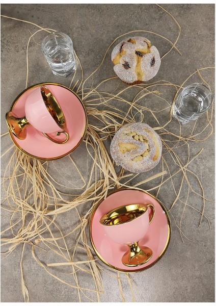 Porselen 2 Kişilik Yaldızlı Kahve Fincan Takımı Pembe - Ist-98 fiyatları