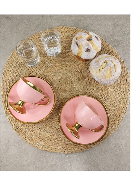 Porselen 2 Kişilik Yaldızlı Kahve Fincan Takımı Pembe - Ist-98 fırsatları