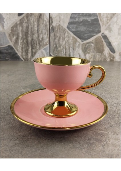 Porselen 2 Kişilik Yaldızlı Kahve Fincan Takımı Pembe - Ist-98 indirimleri