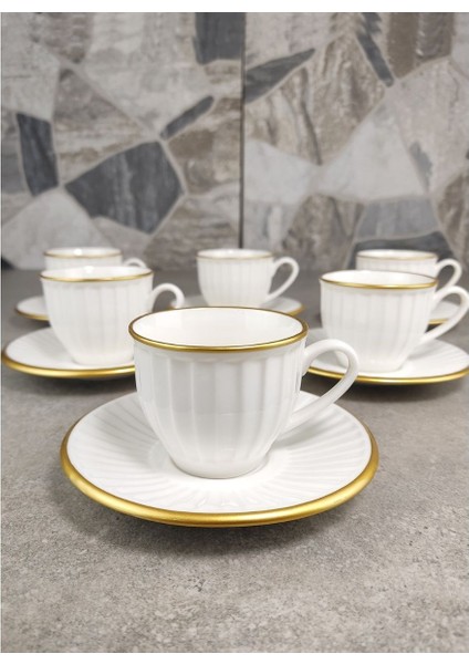 İpek Efes 6'lı Porselen Kahve Fincan Takımı Yaldızlı Krem - IPF132MA