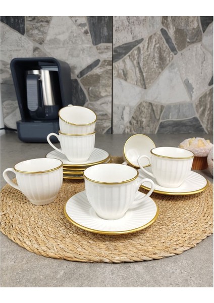 İpek Efes 6'lı Porselen Kahve Fincan Takımı Yaldızlı Krem - IPF132MA fiyatları