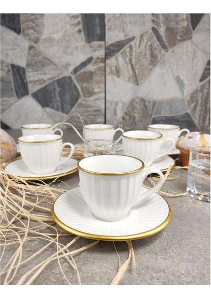 İpek Efes 6'lı Porselen Kahve Fincan Takımı Yaldızlı Krem - IPF132MA modelleri