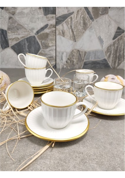 İpek Efes 6'lı Porselen Kahve Fincan Takımı Yaldızlı Krem - IPF132MA fırsatları