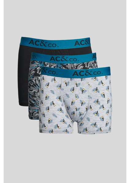 Erkek Sıyah-yesıl 3'lü Pamuklu Esnek Boxer Paketi