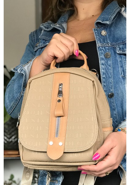 Çok Bölmeli Astarlı Ayarlanabilir Askılı Kadın Sırt Çantası 4058-GD Vizon fiyatları